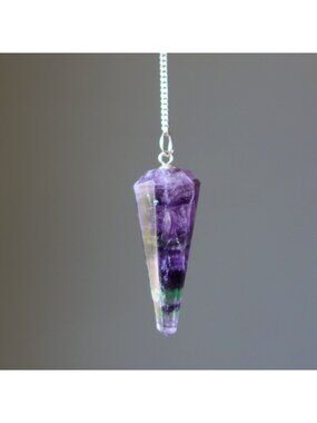 Fluorite Pendulum Purple Green Focus Crystal Deep Meditation Dowsing Divination